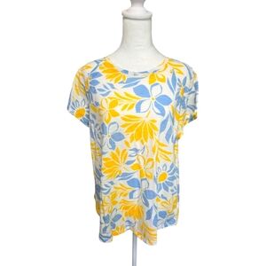 Liz Claiborne Floral Short Sleeve Top - Blue and Orange